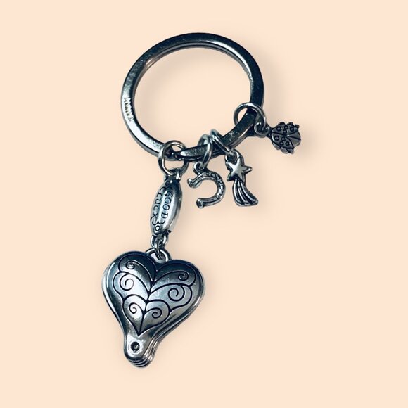 Brighton Silver-Tone Good Luck Heart Keychain Keyring With Charms - Picture 5 of 10
